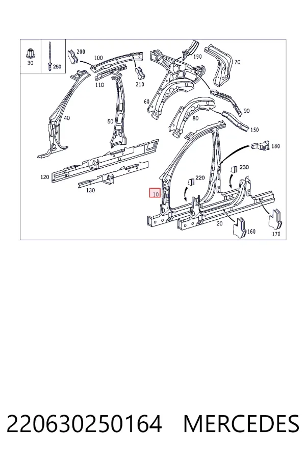 Купити A2206302501 Mercedes Стійка кузова передня, ліва