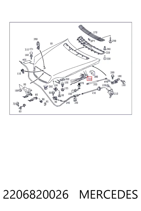 Обшивка капота Mercedes A2206820026 ціна, від 39.56 USD