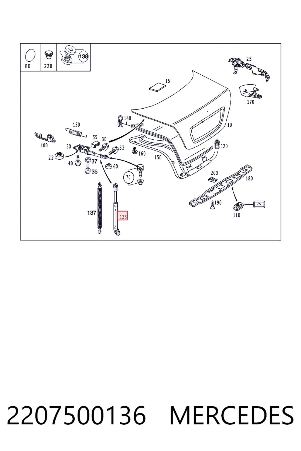 Амортизатор багажника A2207500136 Mercedes