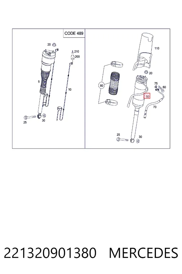 Амортизатор задній, правий Mercedes A2213209013 ціна, від 1376.49 USD