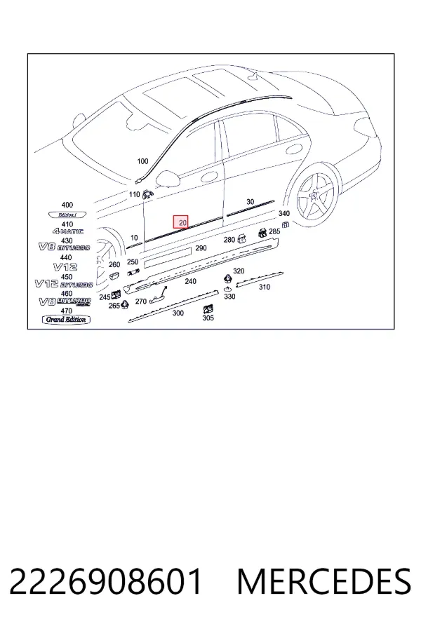 Молдинг передньої правої двері Mercedes A2226908601 ціна, від 41.23 USD