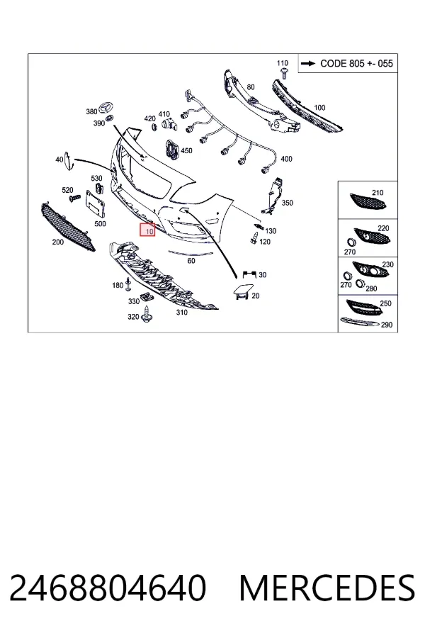 Купити A2468804640 Mercedes Буфер (бампер) передній