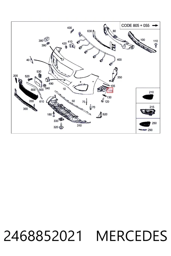 Праве кріплення переднього бампера Mercedes A2468852021 ціна, від 25.94 USD