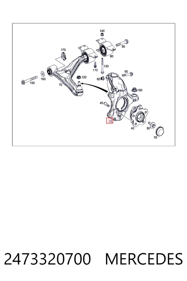 Цапфа поворотна ліва Mercedes A2473320700 ціна, від 331.72 USD