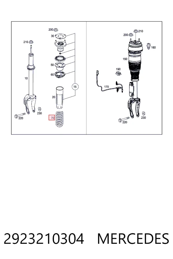 Пружина передня Mercedes A2923210304 ціна, від 182.26 USD