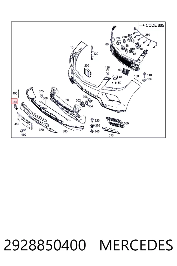 Купити A2928850400 Mercedes Накладка бампера переднього, права