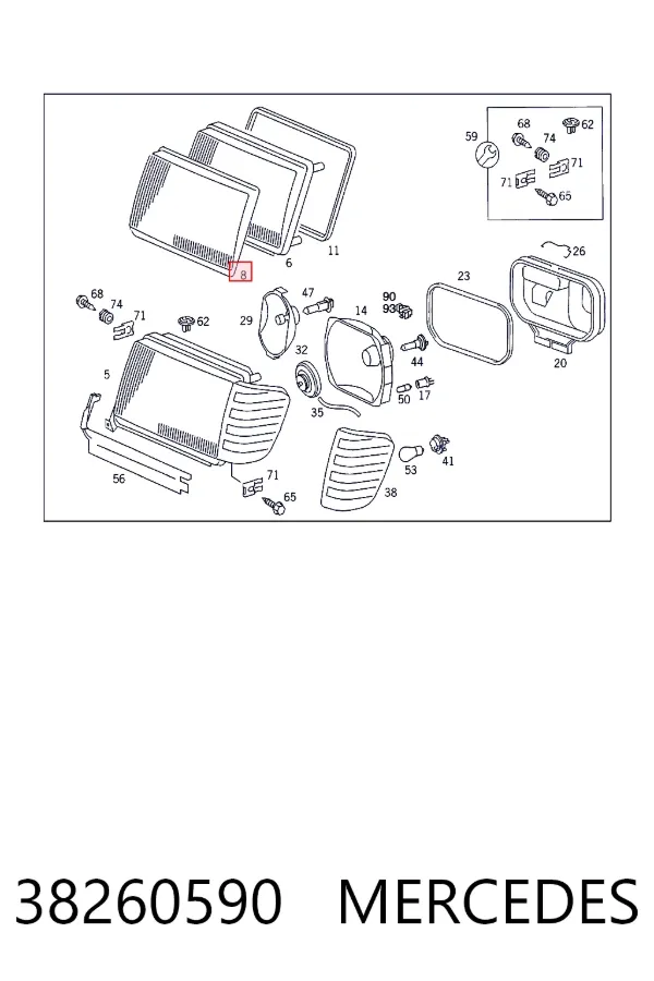 Скло фари лівої A0038260590 Mercedes