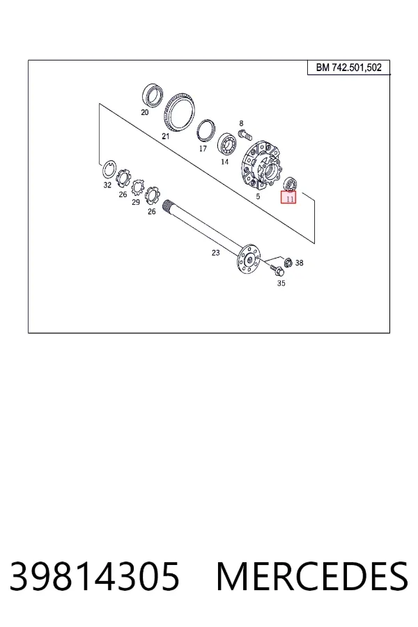 Підшипник маточини задньої, зовнішній A0039814305 Mercedes