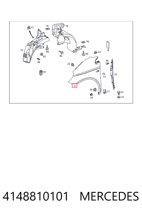 Крило переднє праве Mercedes A4148810101 ціна, від 464.15 USD