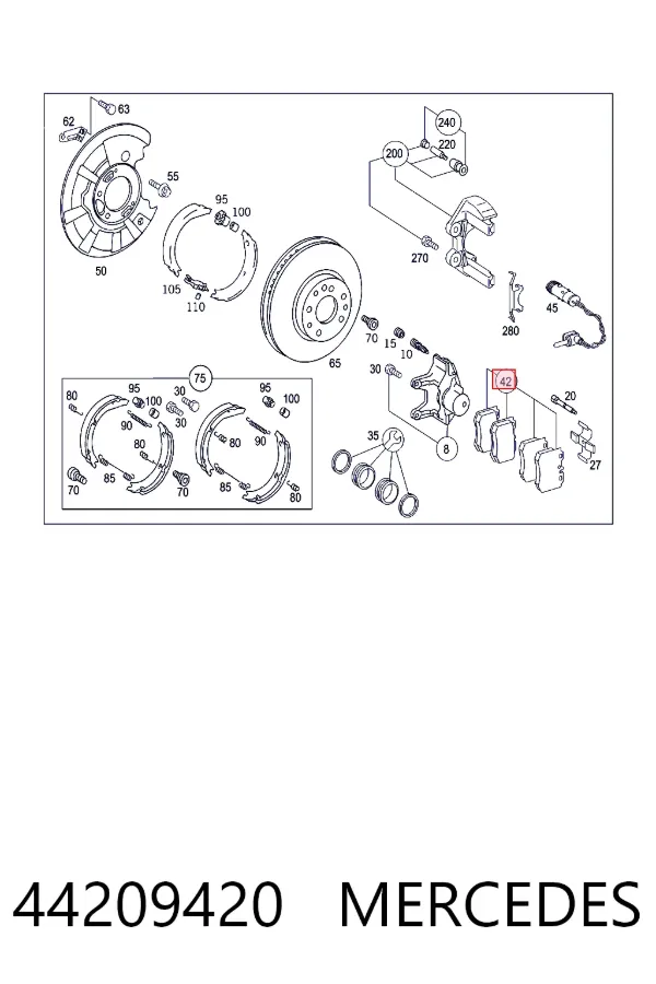 Задні гальмівні колодки Mercedes A0044209420 ціна, від 29.14 USD