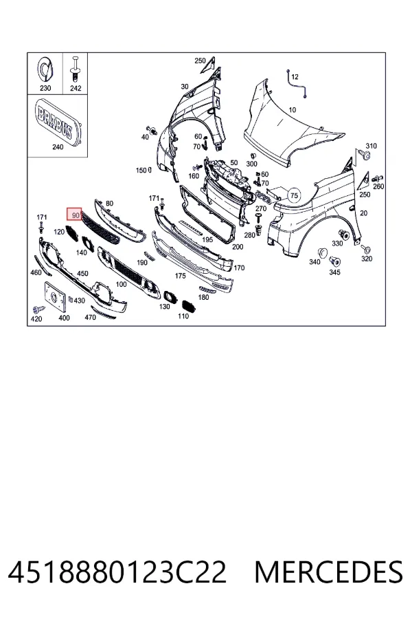Купити A4518880123C22 Mercedes Захисна решітка радіатора