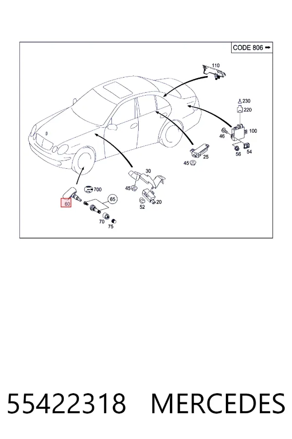 Манометр повітряний Mercedes A0055422318 ціна, від 21.83 USD