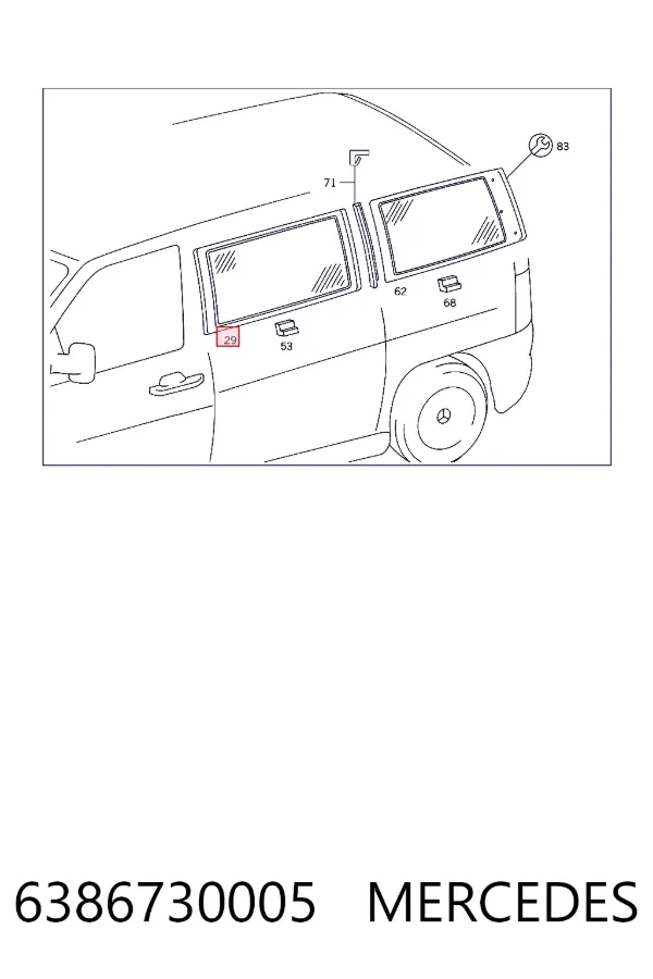 A6386730005 Mercedes Скло багажного відсіку, ліве