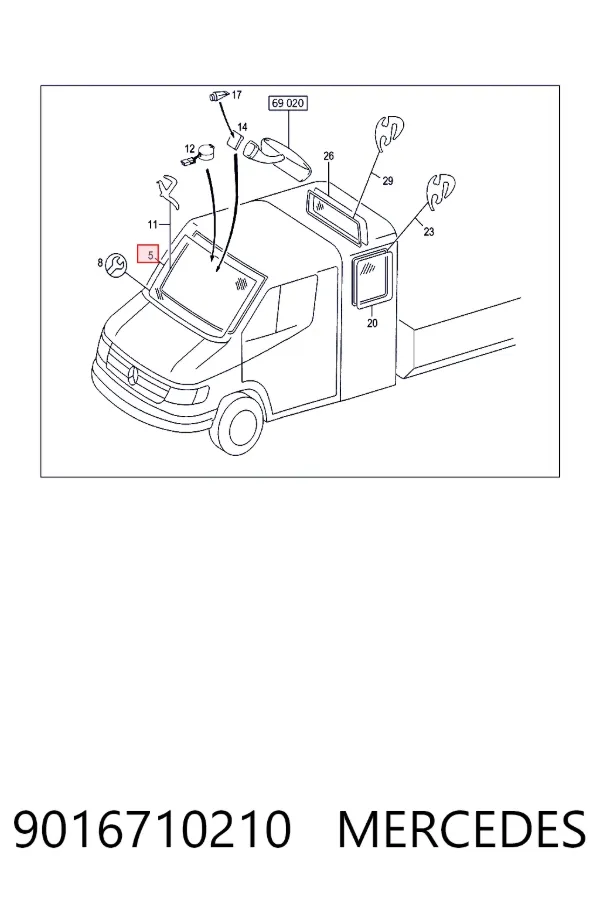 Купити A9016710210 Mercedes Вікно вітрове