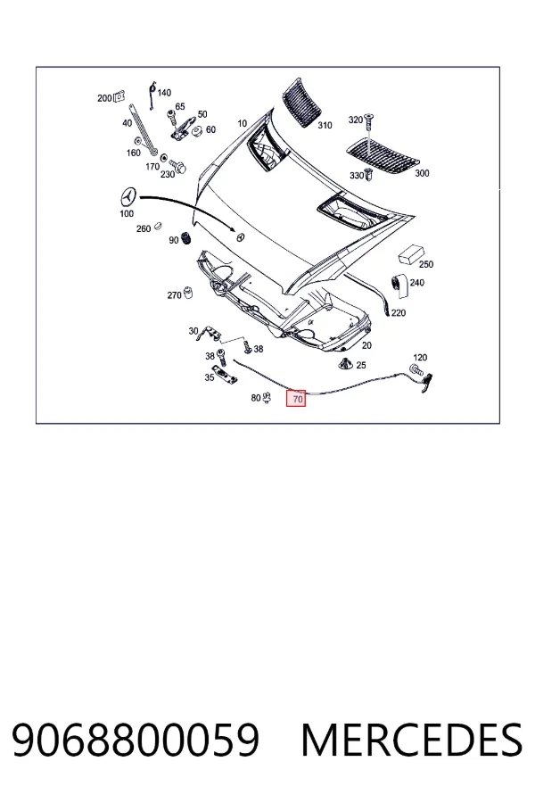 Трос відкривання капота Mercedes A9068800059