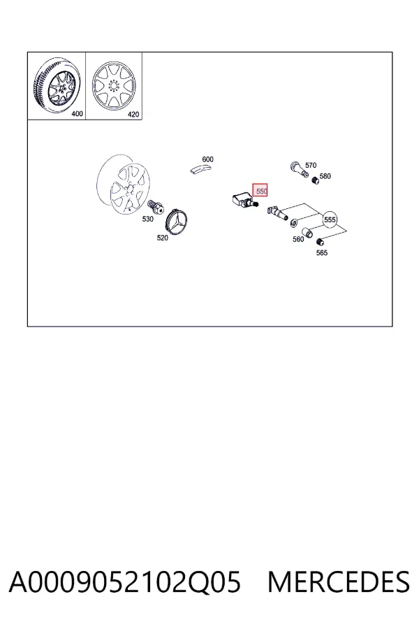 Датчик тиску в шинах A0009052102Q05 Mercedes