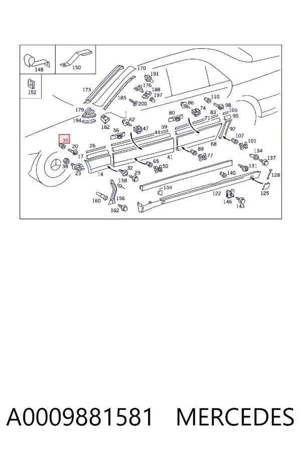 Пістон (кліп) кріплення підкрилки переднього крила A0009881581 Mercedes