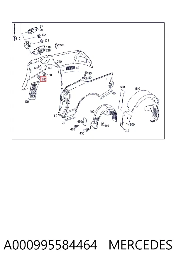 A0009955844 Mercedes Фіксатор (скоба) проводки
