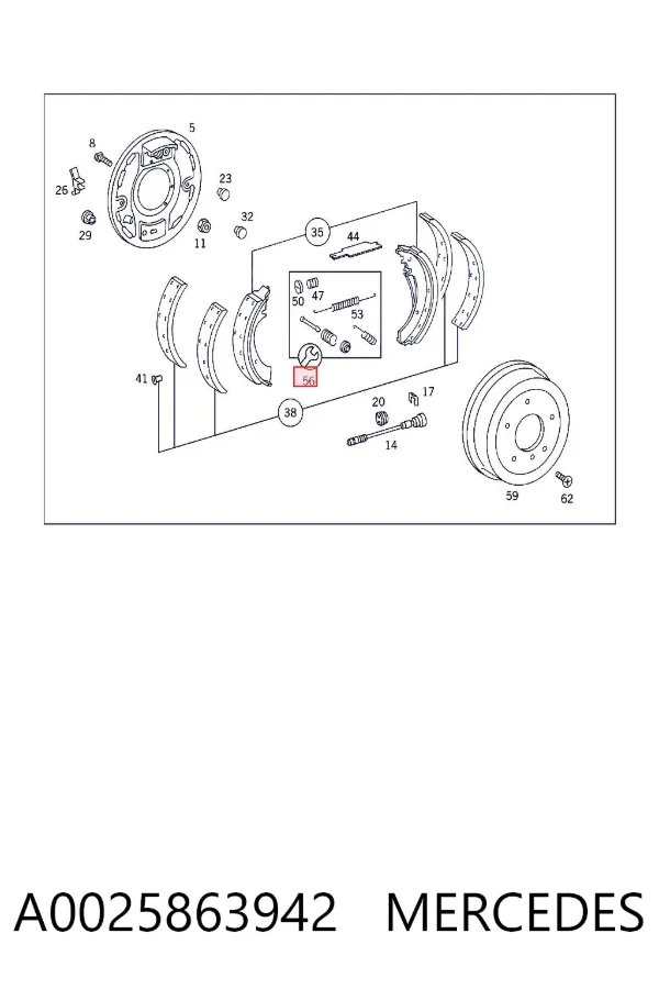 Монтажний комплект задніх барабанних колодок A0025863942 Mercedes