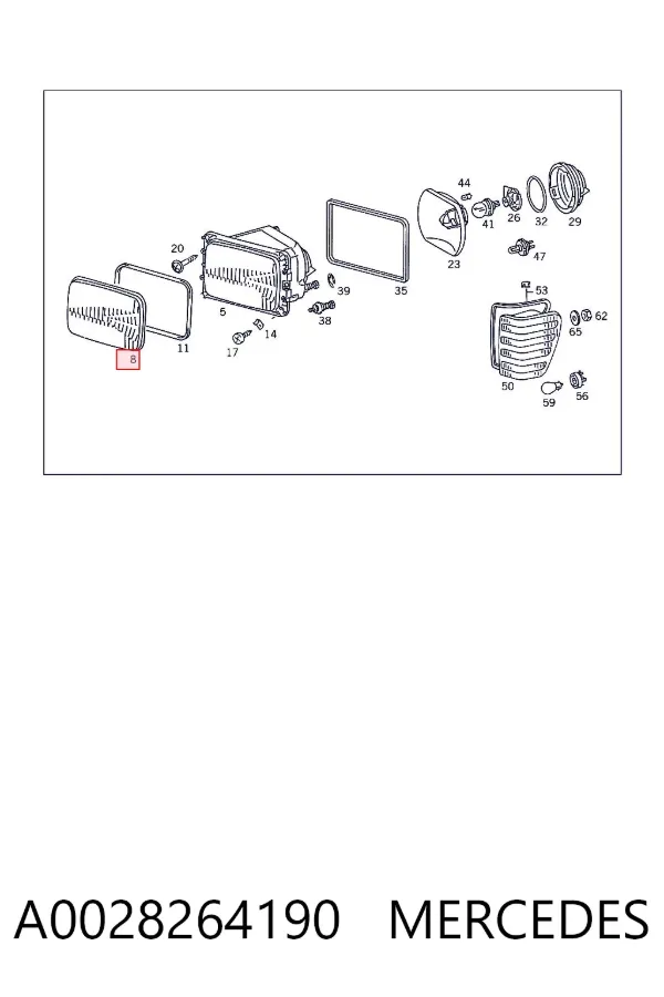 Скло фари лівої A0028264190 Mercedes