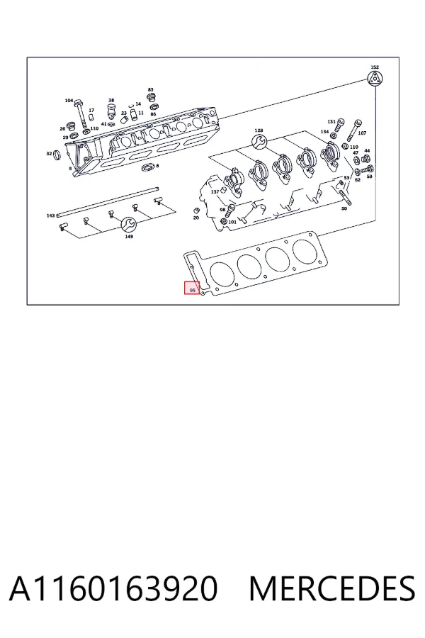 Прокладка головки блока циліндрів (ГБЦ), права A1160163920 Mercedes