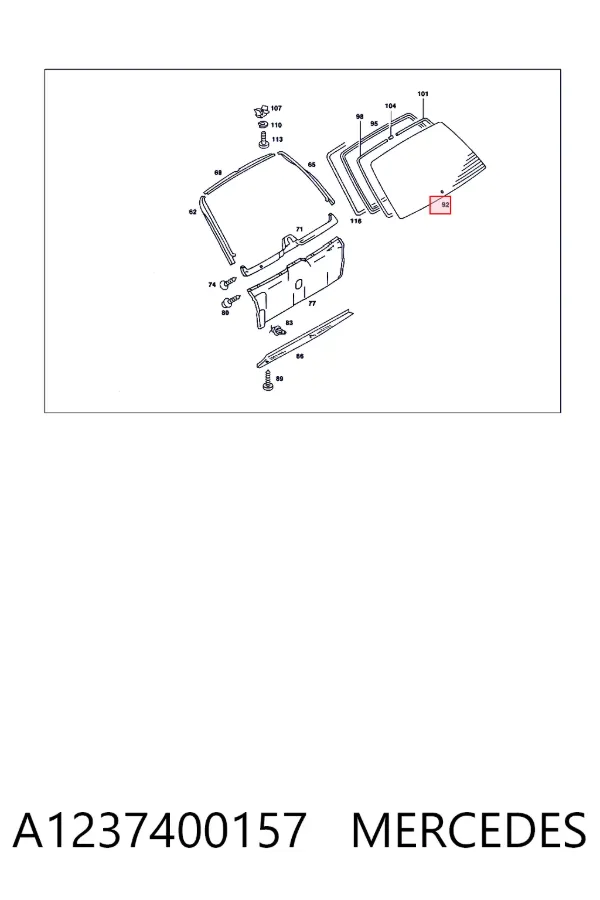 Скло заднє, 3/5-й двері (ляди) A1237400157 Mercedes