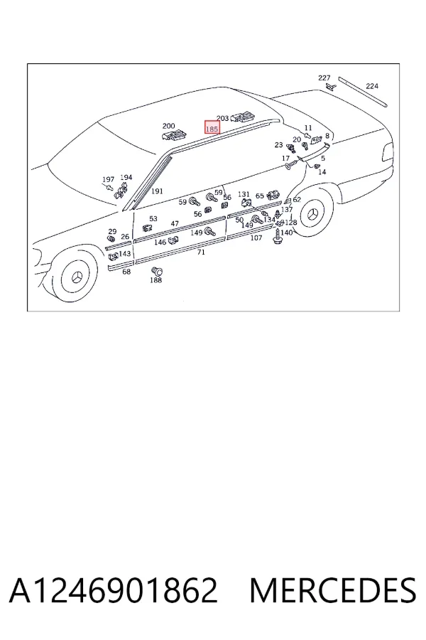 Молдинг даху, правий A1246901862 Mercedes