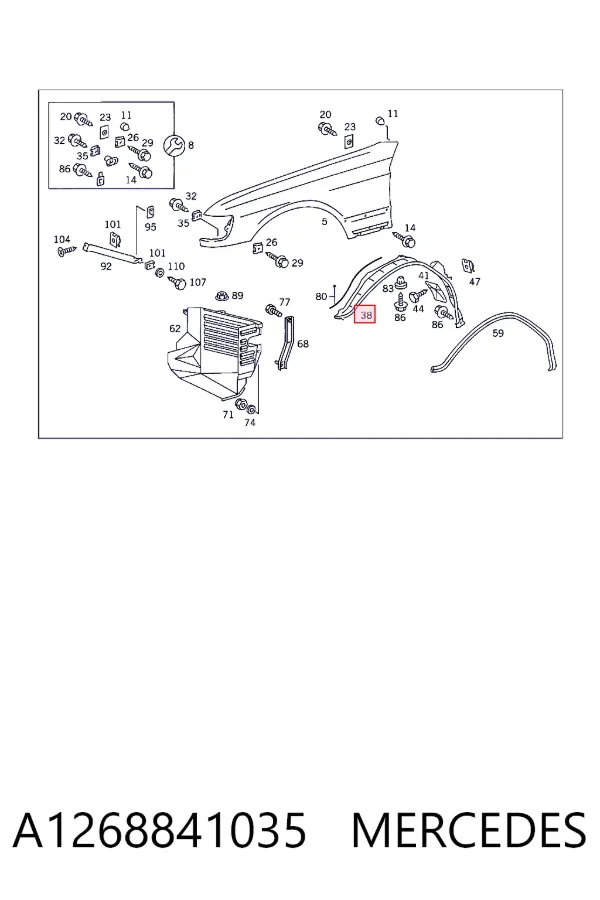 Підкрилок передній лівий A1268841035 Mercedes