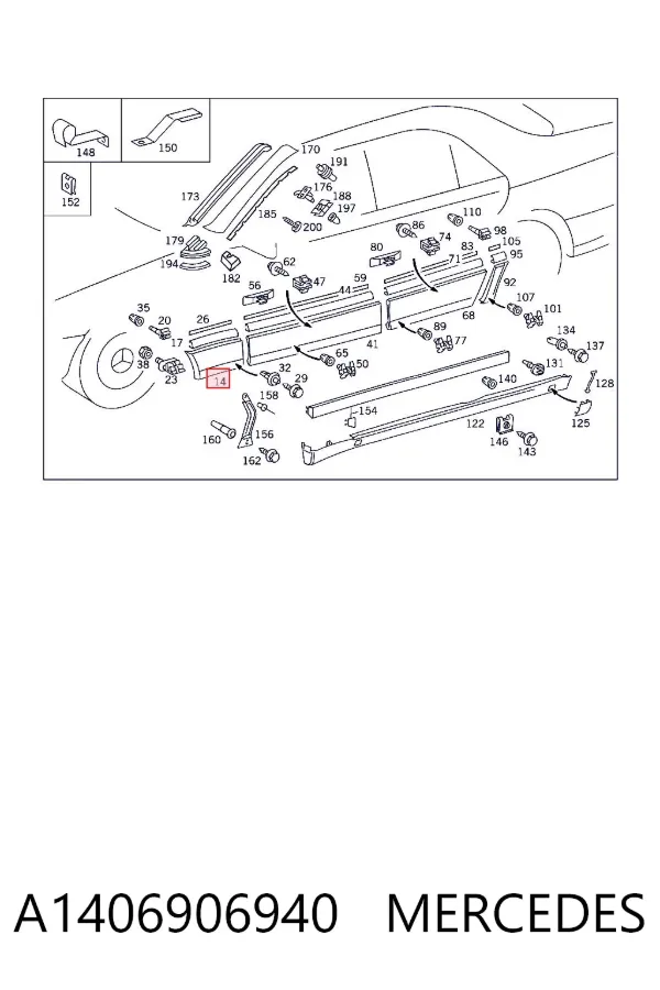 Накладка переднього лівого крила A1406906940 Mercedes