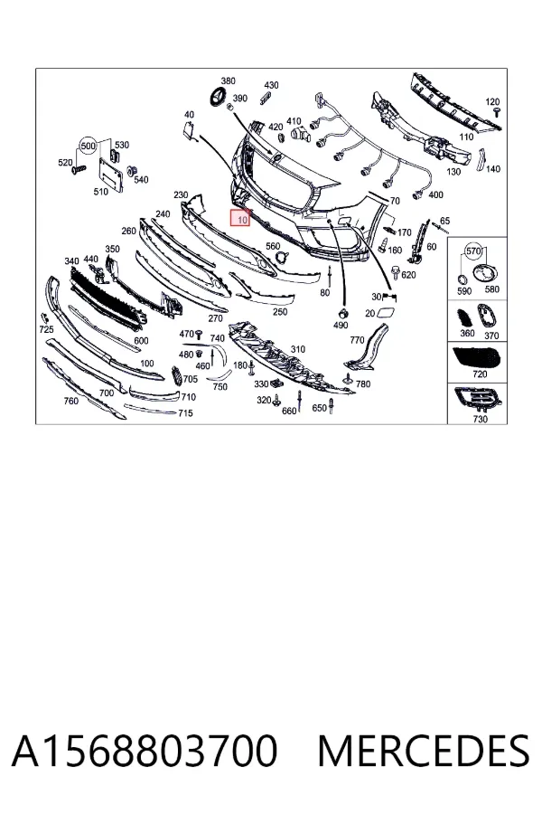 Передній бампер A1568803700 Mercedes
