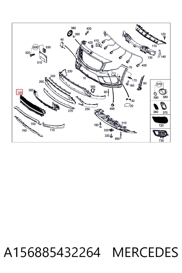 Купити A1568854322 Mercedes Решітка переднього бампера, центральна