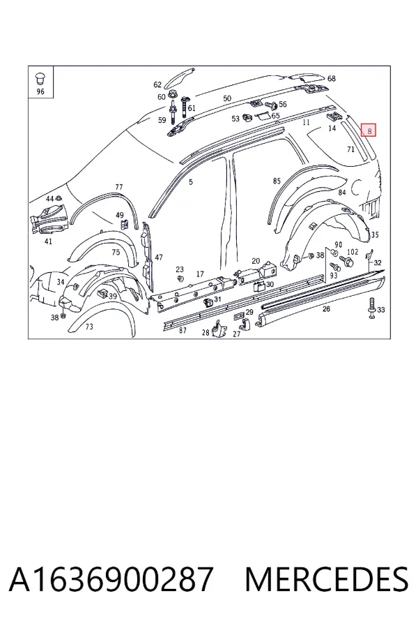 Накладка стійки кузова зовнішня, задня права A1636900287 Mercedes