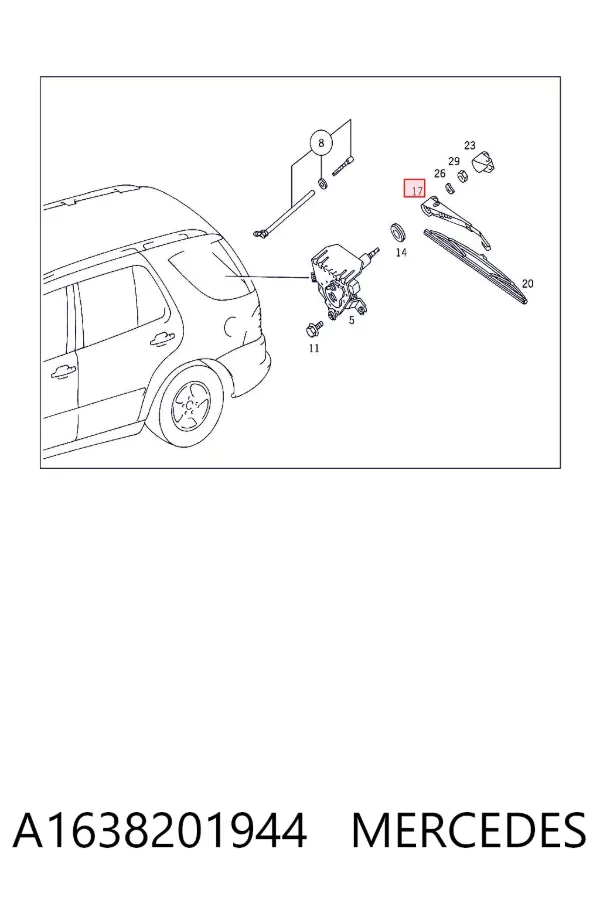 Важіль-поводок склоочисника заднього скла A1638201944 Mercedes