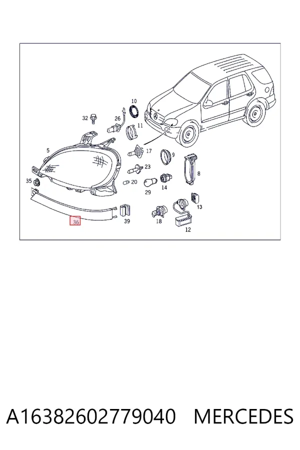 Вія (накладка) правої фари A1638260277 Mercedes