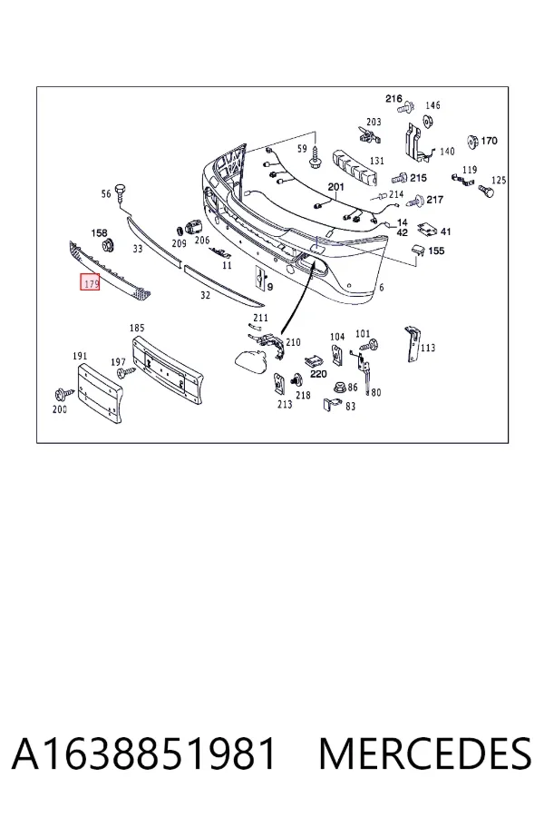 Решітка переднього бампера A1638851981 Mercedes