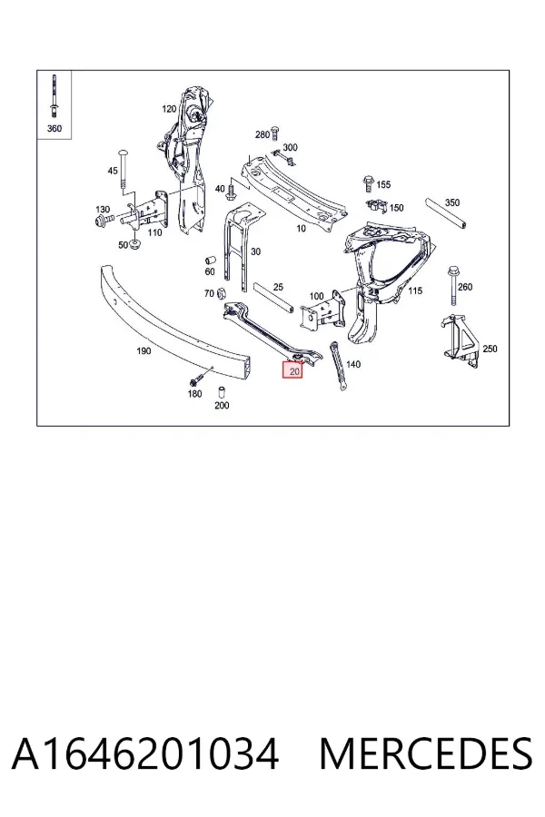 Супорт радіатора нижній/монтажна панель кріплення фар A1646201034 Mercedes