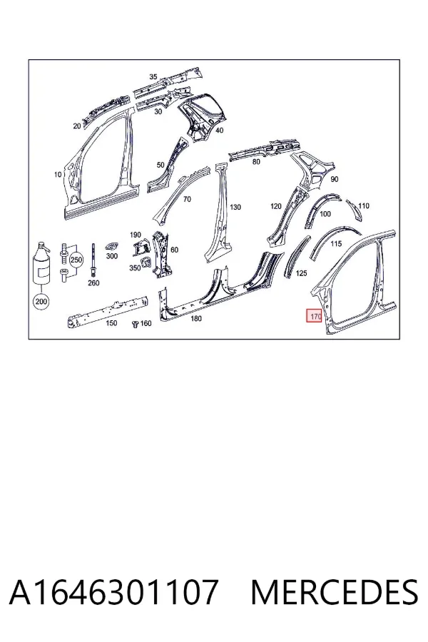 Отвір передніх лівих дверей A1646301107 Mercedes