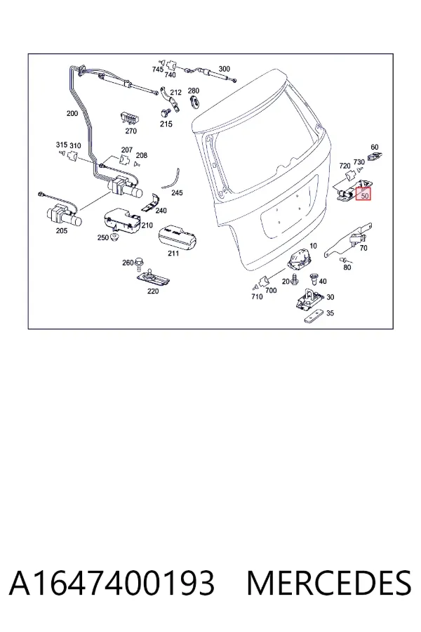Ручка 5-й (3-й) двері зовнішня A1647400193 Mercedes
