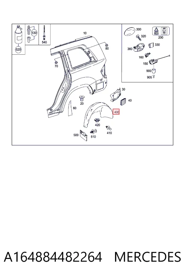Підкрилок заднього крила, правий Mercedes A1648844822