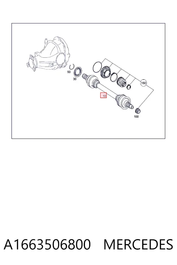 Піввісь задня, ліва A1663506800 Mercedes