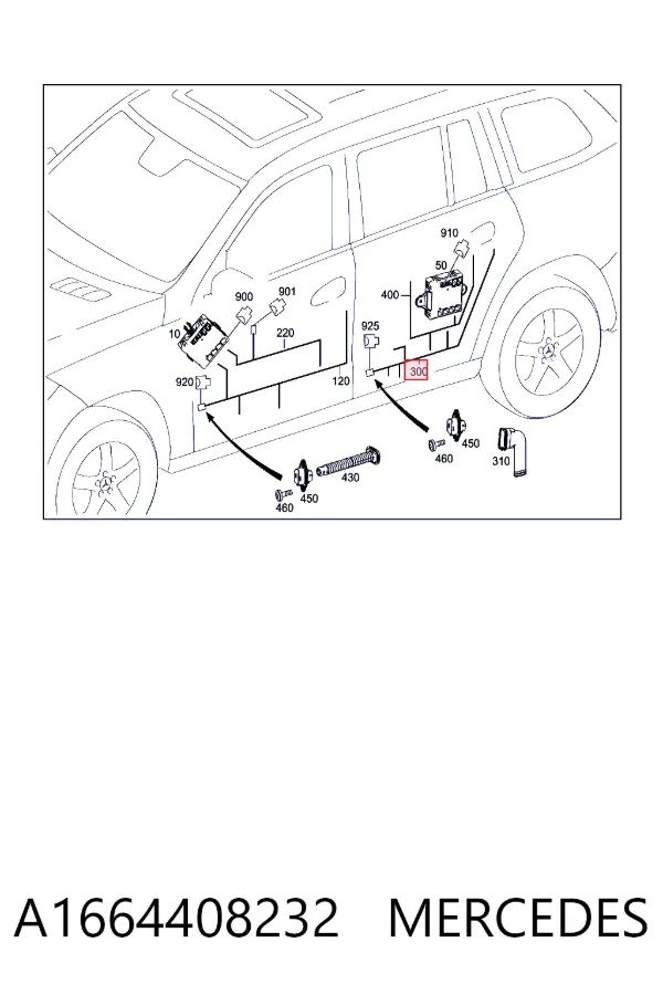 Джгут проводів задніх дверей A1664408232 Mercedes