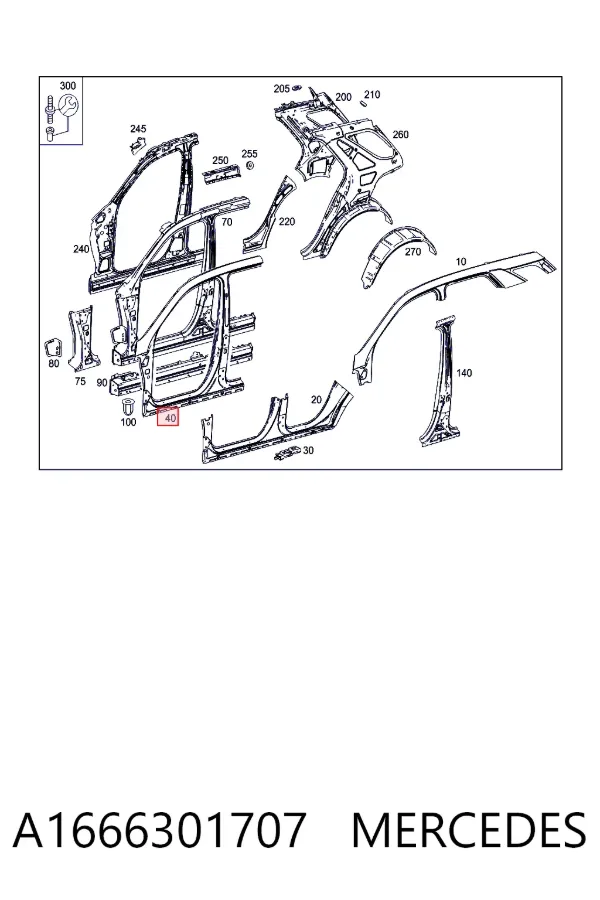 Отвір передніх лівих дверей A1666301707 Mercedes