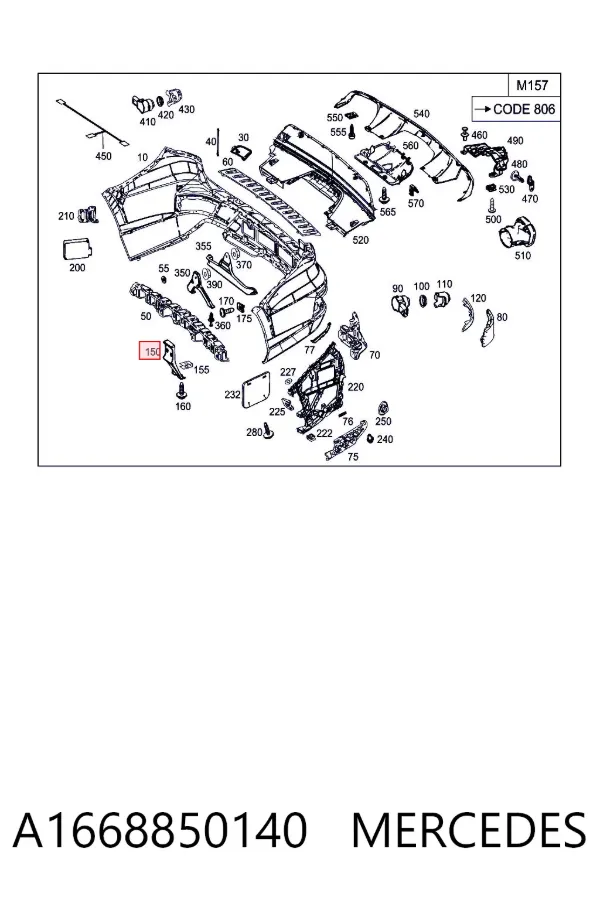 Кронштейн бампера заднього, правий A1668850140 Mercedes