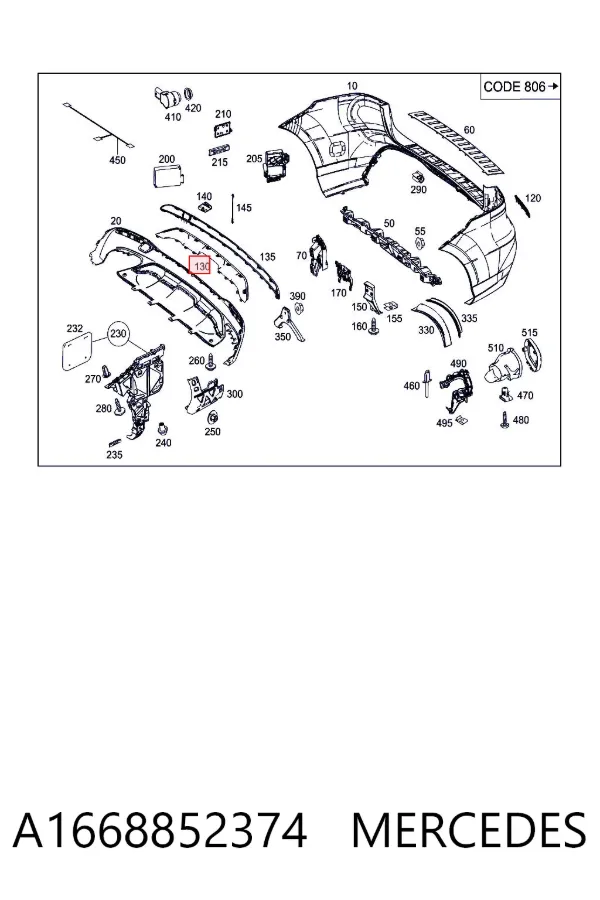 Молдинг заднього бампера A1668852374 Mercedes