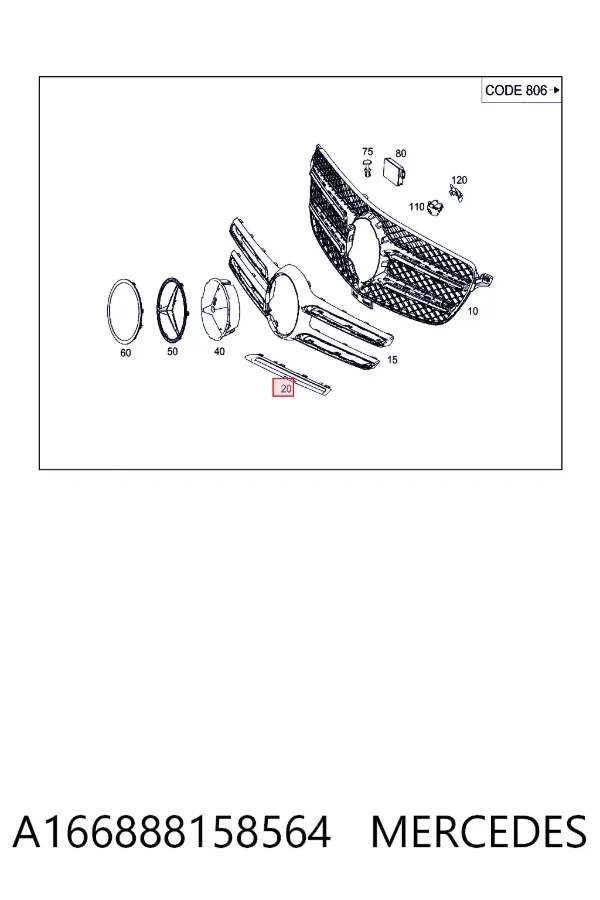 Облицювання радіатора Mercedes A1668881585 ціна, від 25.34 USD