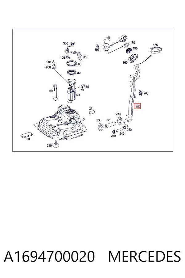 Шланг заливної горловини, паливного бака A1694700020 Mercedes