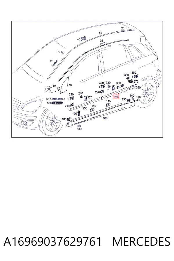 Молдинг задніх лівих дверей A16969037629761 Mercedes