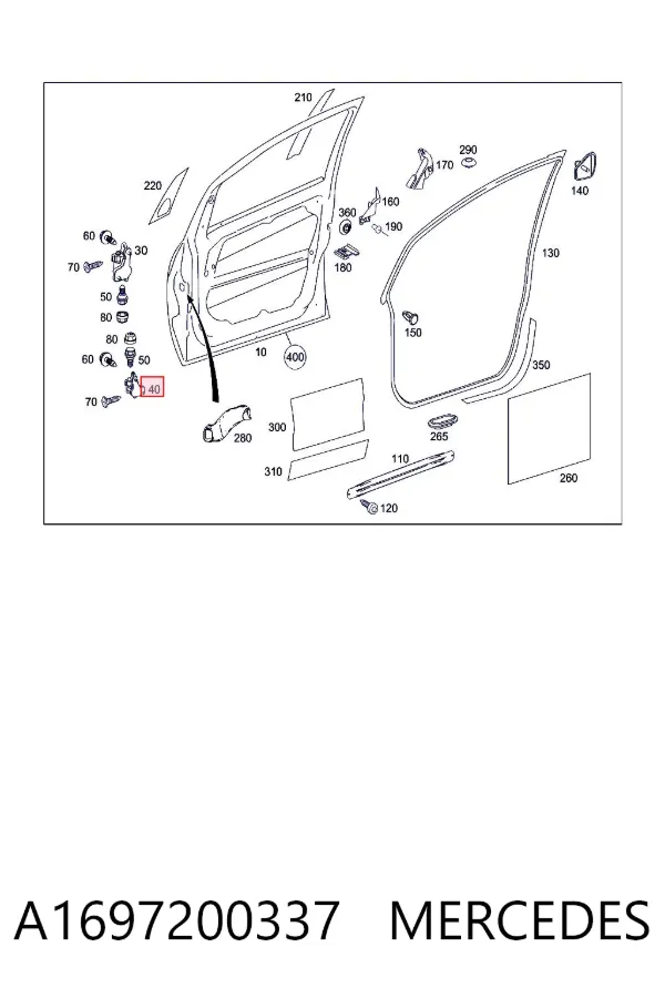Петля передніх дверей, лівої A1697200337 Mercedes