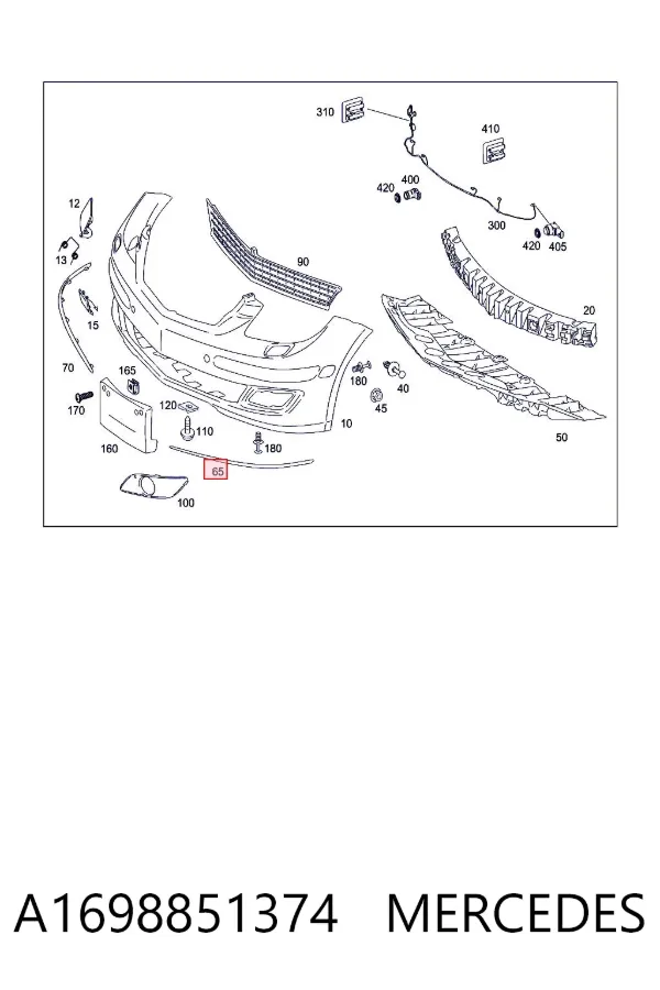 Молдинг переднього бампера, лівий A1698851374 Mercedes