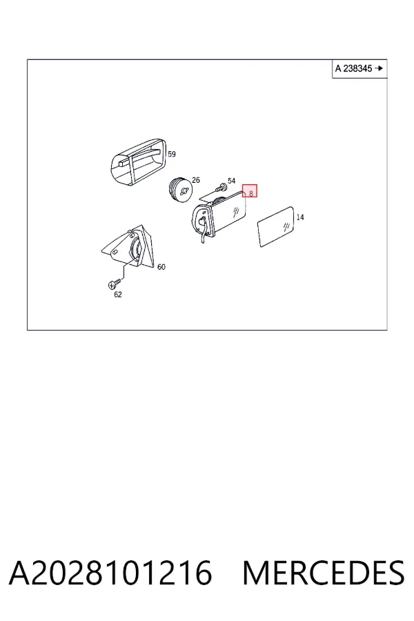 Дзеркало праве A2028101216 Mercedes